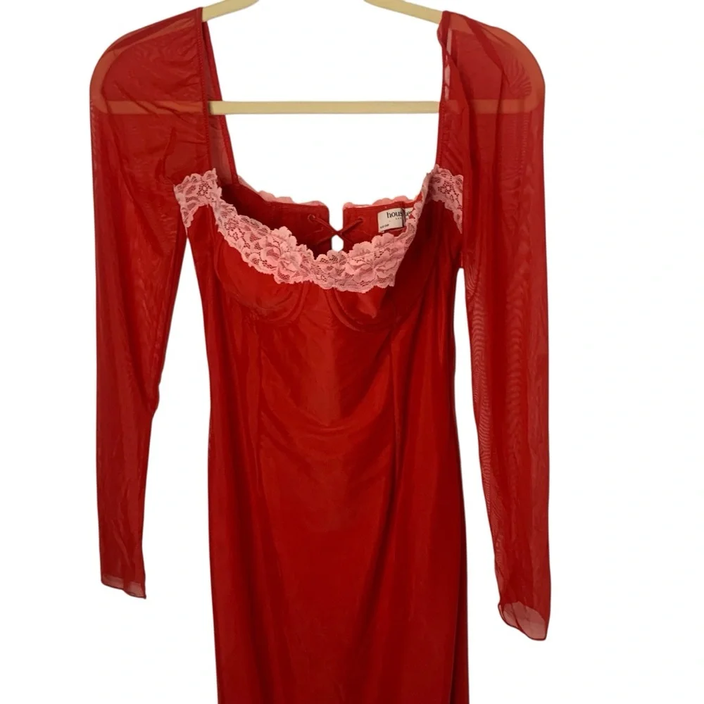 House of CB MP Scarlet Red Pink Lace Nylon Bodycon Corset Seraphina Dress Glam - Picture 4 of 9